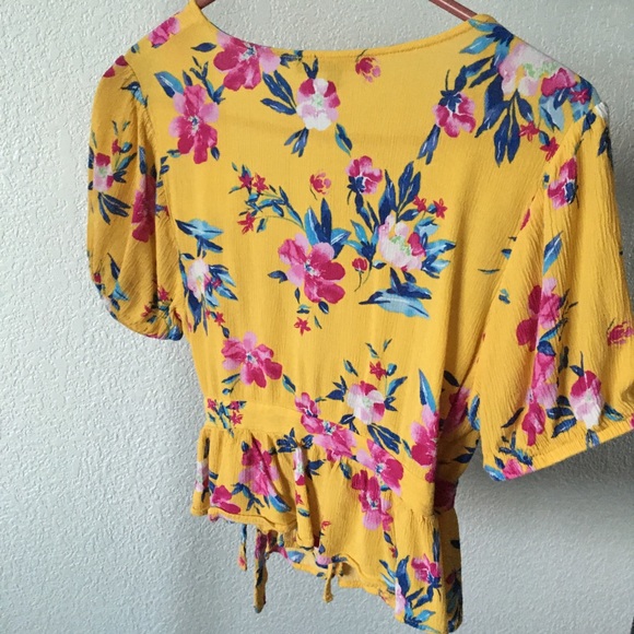 Yellow Floral Wrap Top - Picture 2 of 3